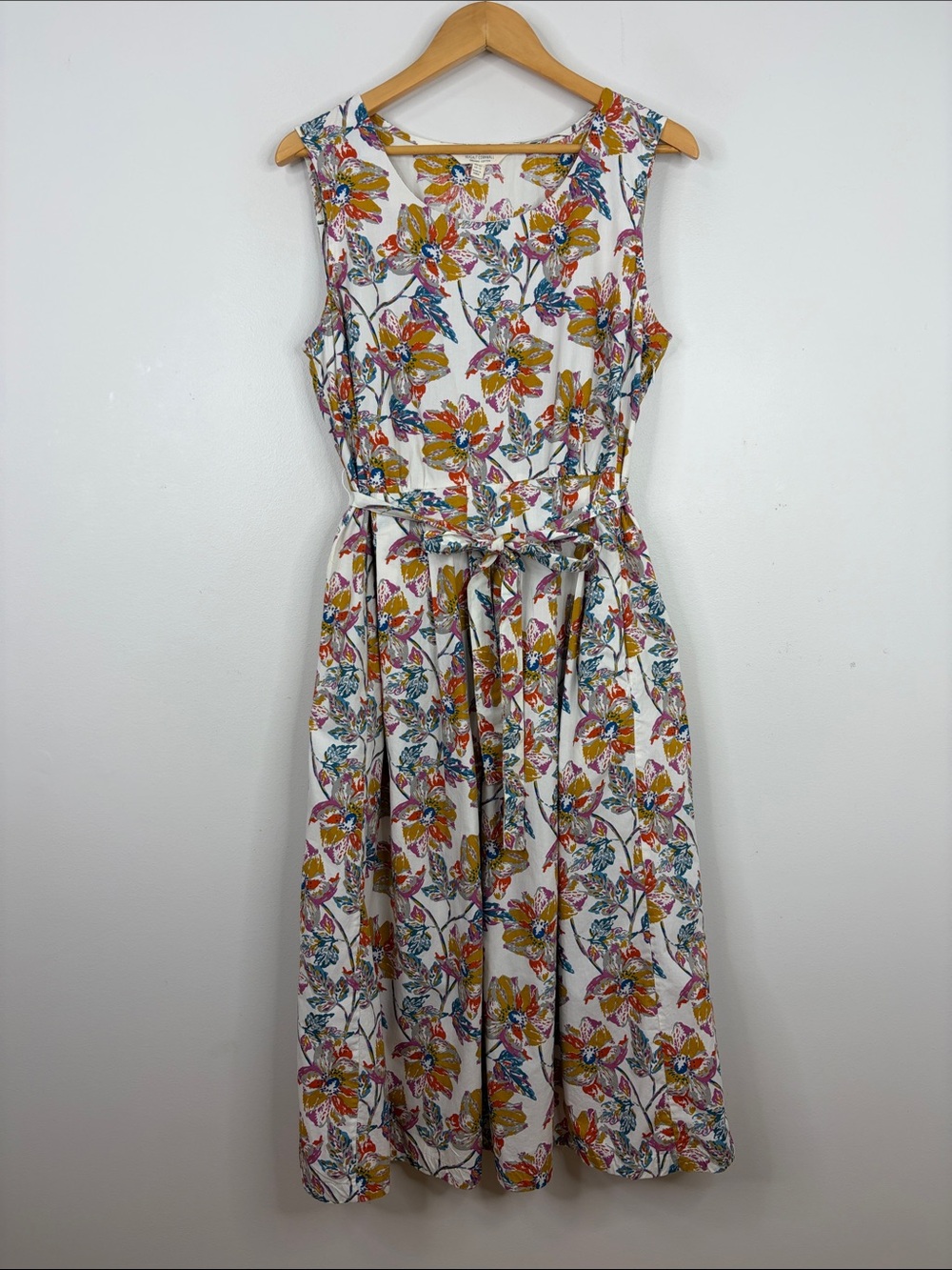 Seasalt Cornwall Belle Dress Womens 12 Gray Blue Floral Organic Cotton Midi